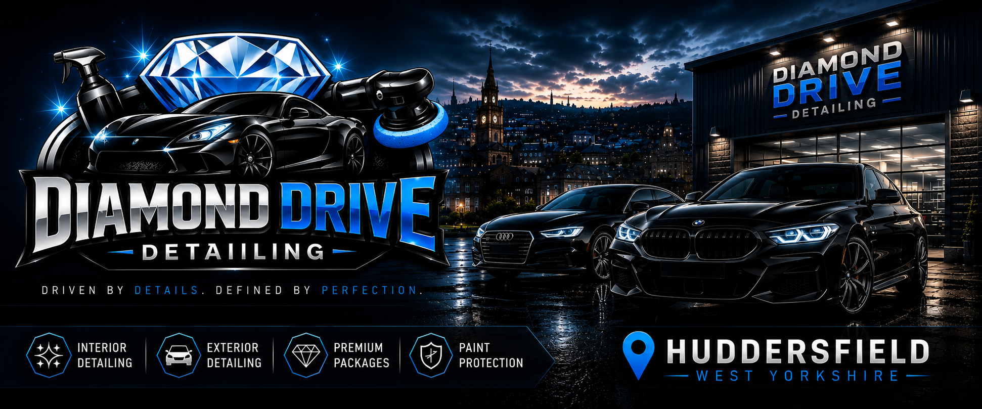 Black luxury car professionally detailed with glossy ceramic finish